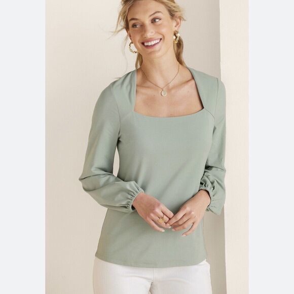 NWT Soft Surroundings Maureen Sage Sprout Green Square Neck Top Women's plus 1X - Picture 1 of 11